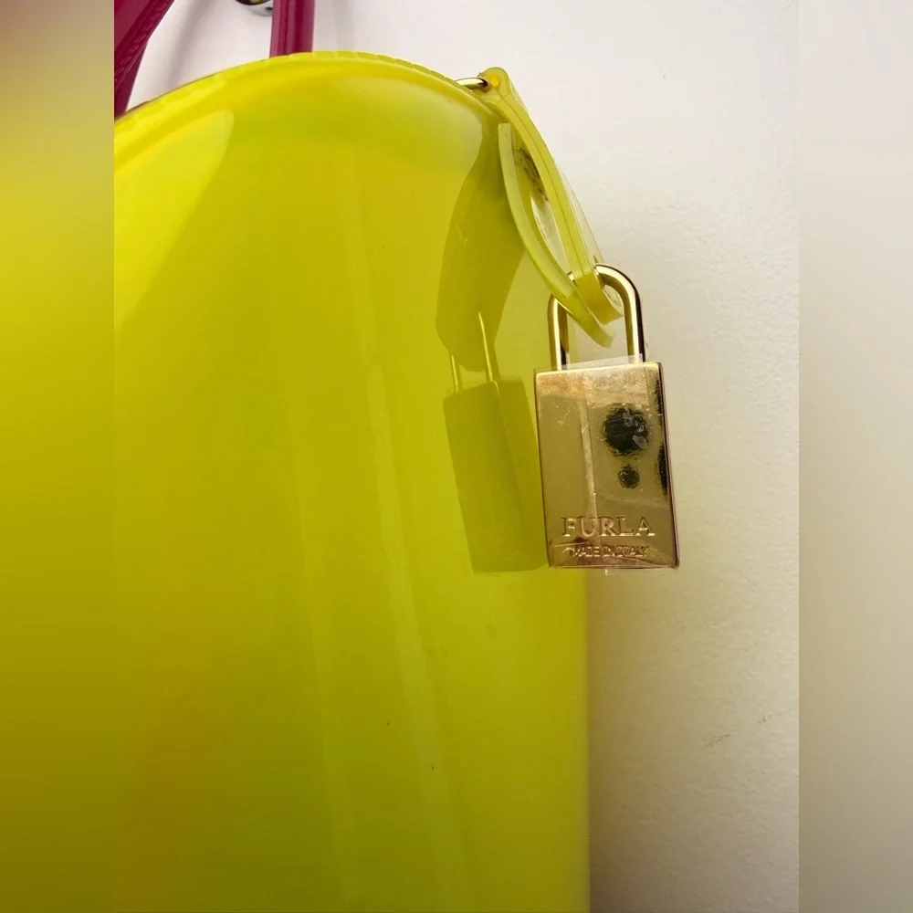 Furla Candy‎ Bag Neon Multicolor Jelly Satchel Rubber Rare Padlock Italy